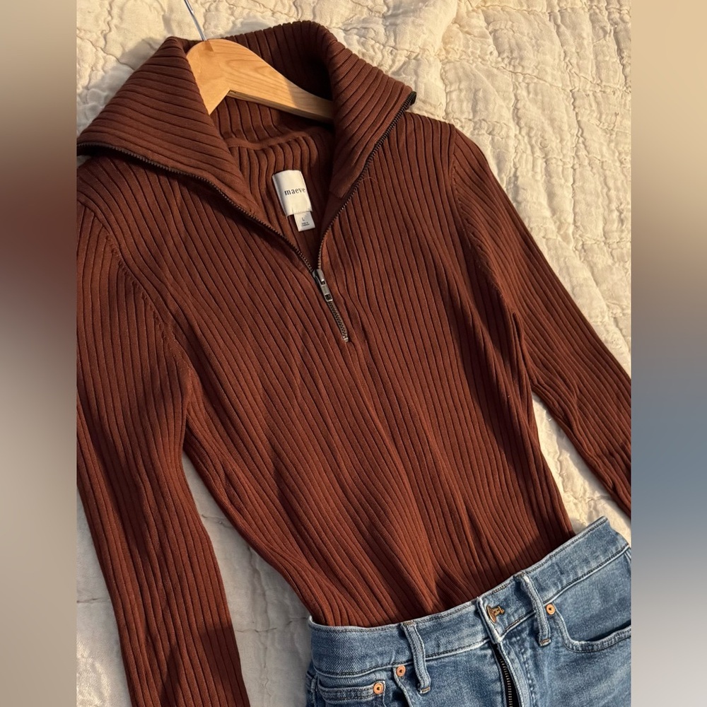 Maeve Brown Ribbed Long Sleeve Top Anthropologie Sz L - Picture 2 of 4